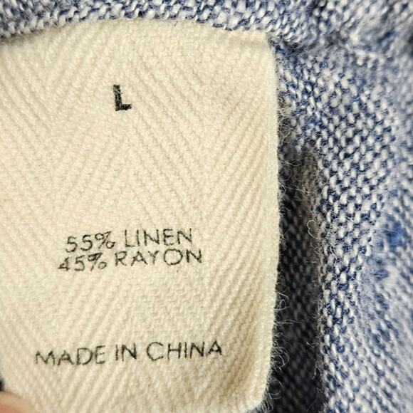 Mason & Belle Women L Chambray Linen Rayon Wide Leg Pull On Pants Pockets w/ Tie - Picture 3 of 10